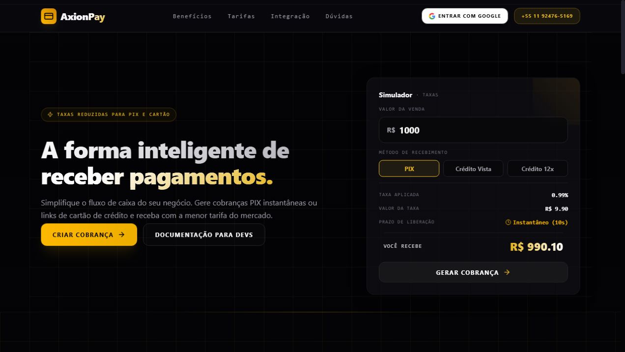 Tela do case AXION Pay