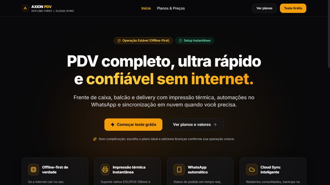 Tela do case AXION PDV